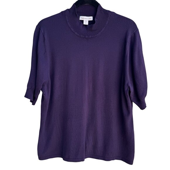 Coldwater Creek Womens Purple Mock Neck Stretch Short Sleeve Sweater Blouse  1X - Picture 1 of 9